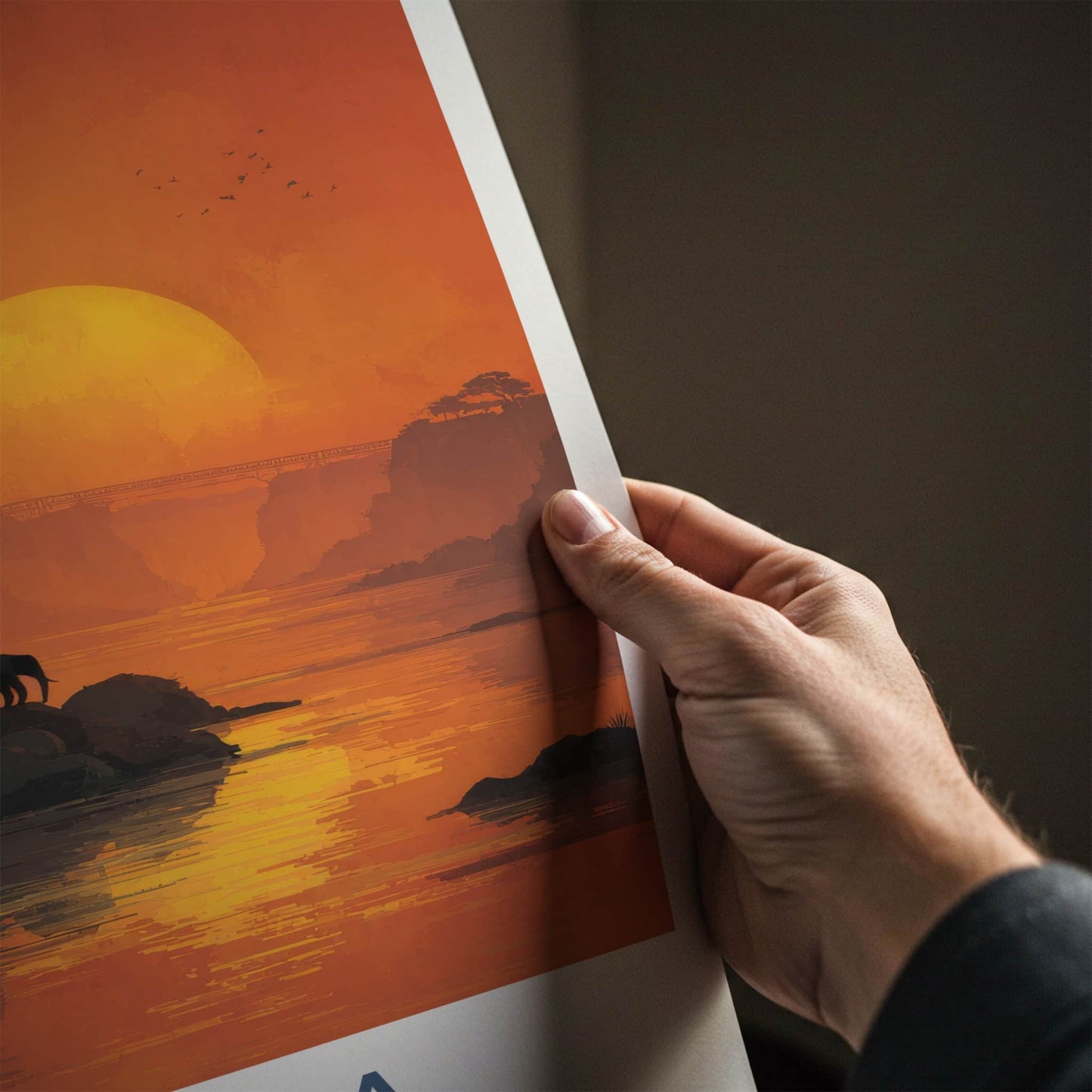 Zambia Poster - Zambia Travel Art - Sunset River Elephants Home Decor