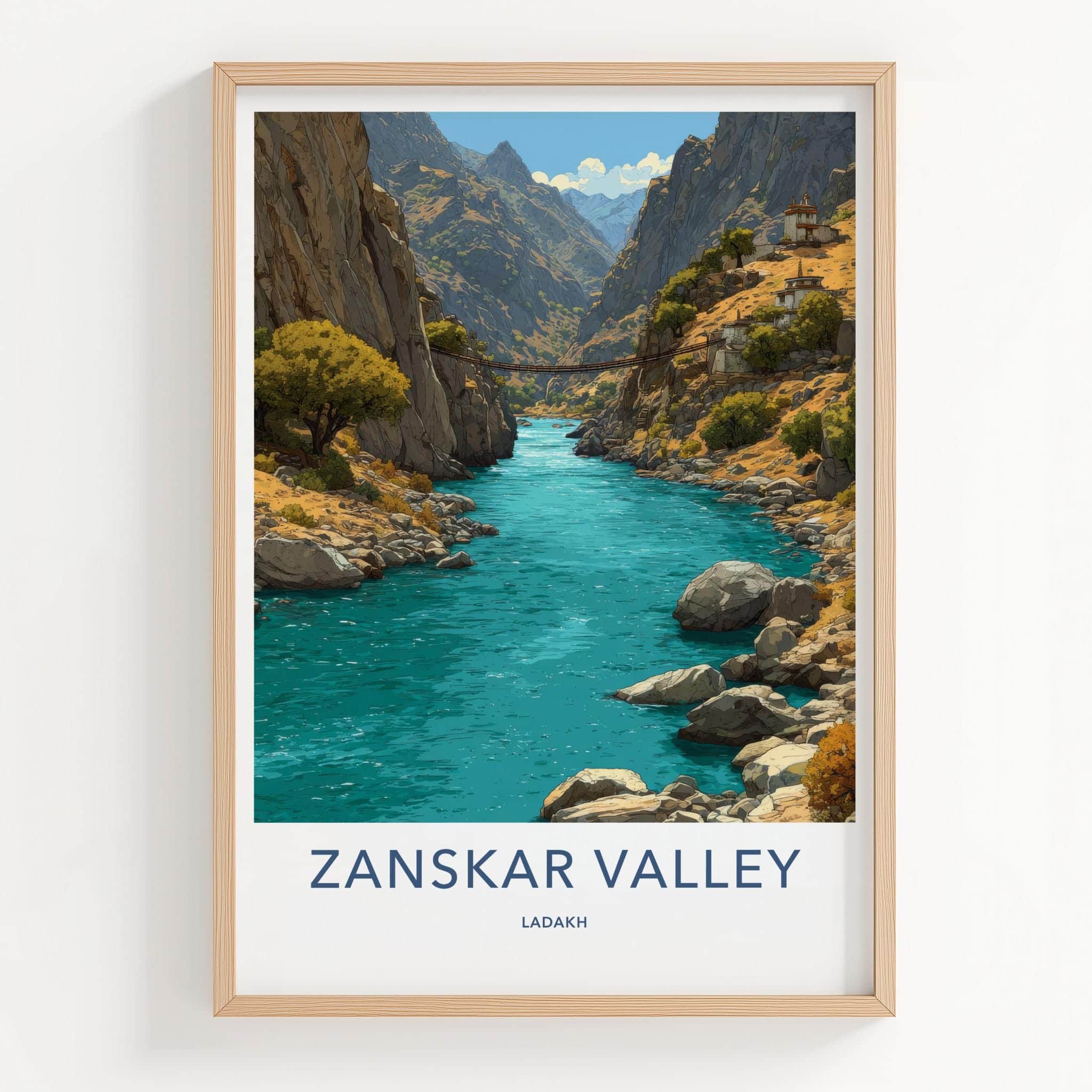 Zanskar Valley Poster - India Travel Art - Ladakh Turquoise River Canyon Wall Decor