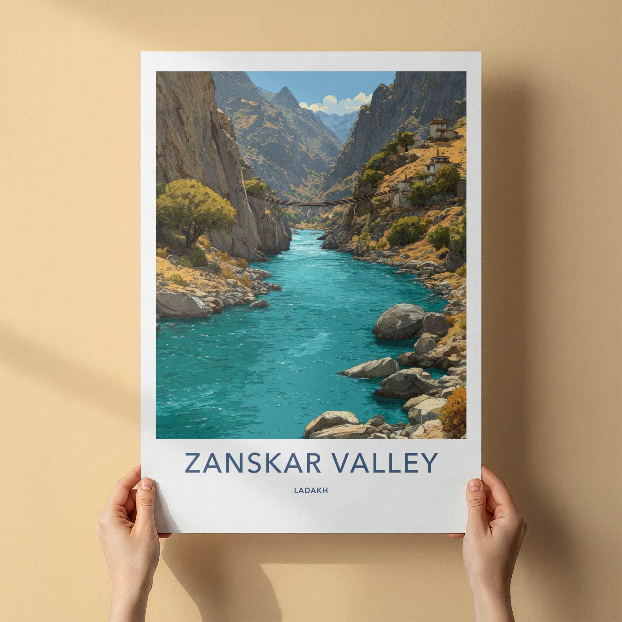 Zanskar Valley Poster - India Travel Art - Ladakh Turquoise River Canyon Wall Decor