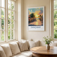 Zanzibar Poster - Tanzania Travel Art - Sunset Coastal Town Home Decor