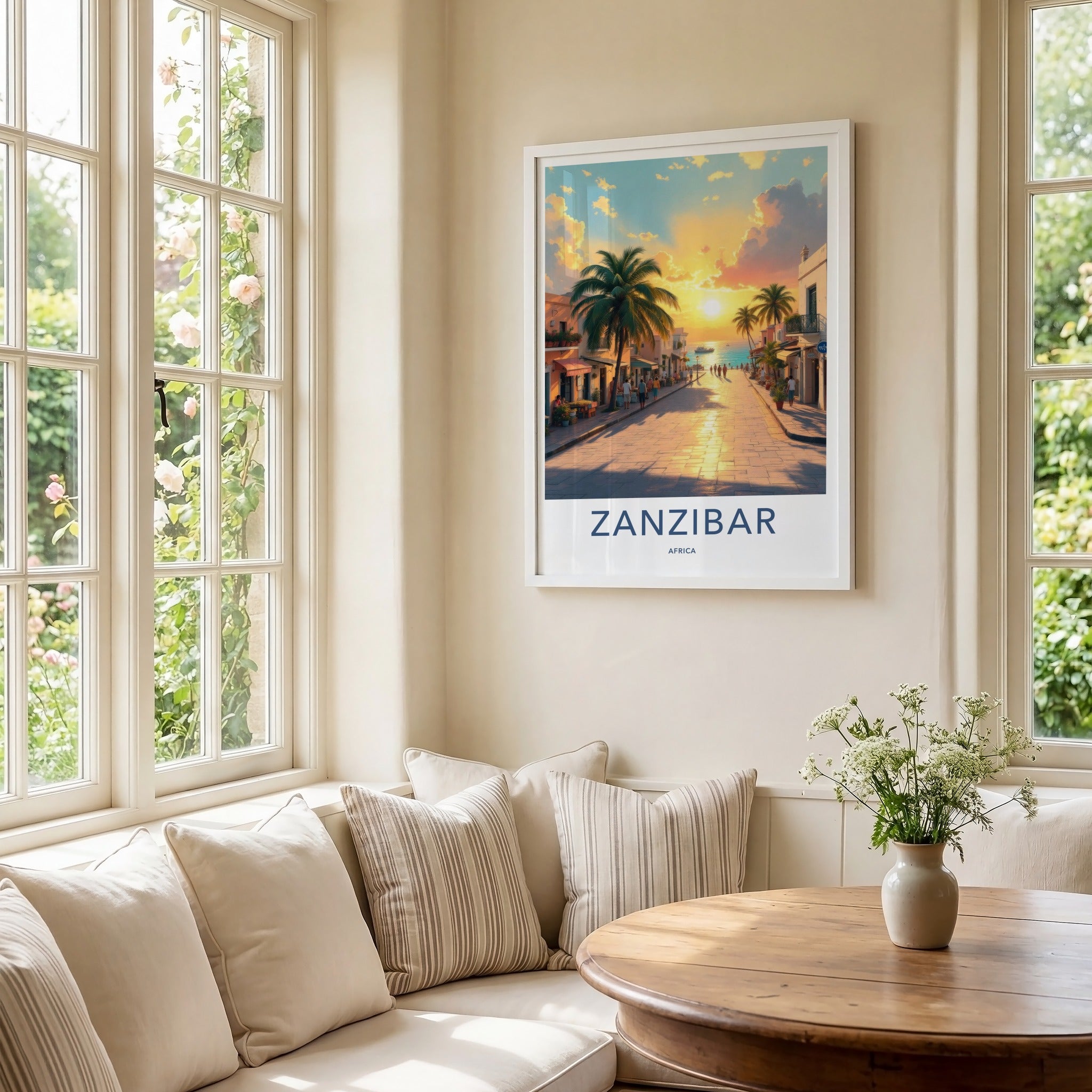 Zanzibar Poster - Tanzania Travel Art - Sunset Coastal Town Home Decor