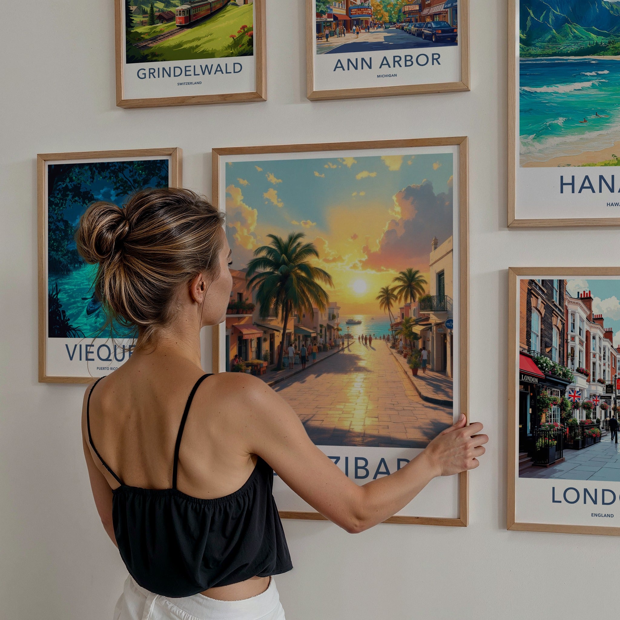 Zanzibar Poster - Tanzania Travel Art - Sunset Coastal Town Home Decor
