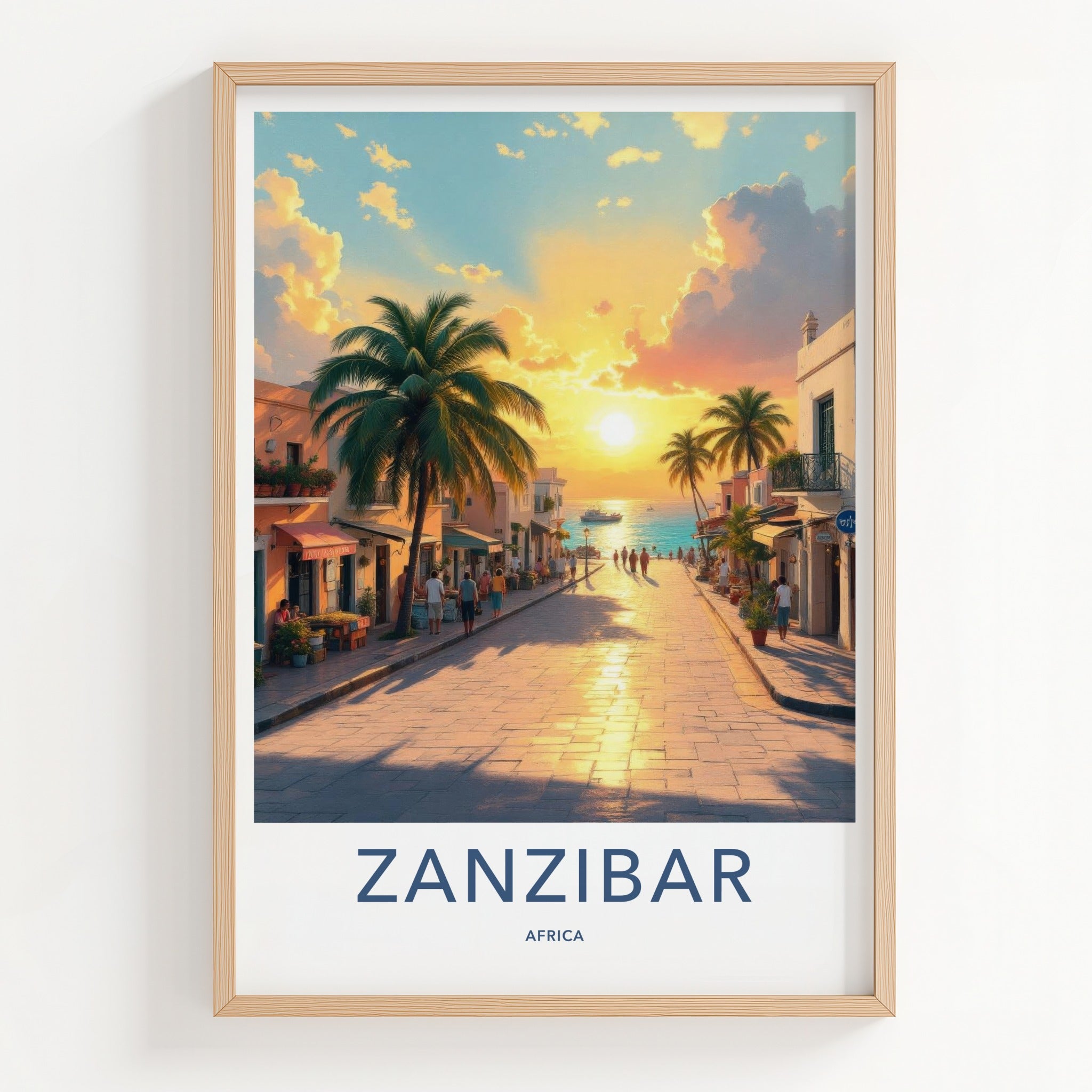 Zanzibar Poster - Tanzania Travel Art - Sunset Coastal Town Home Decor