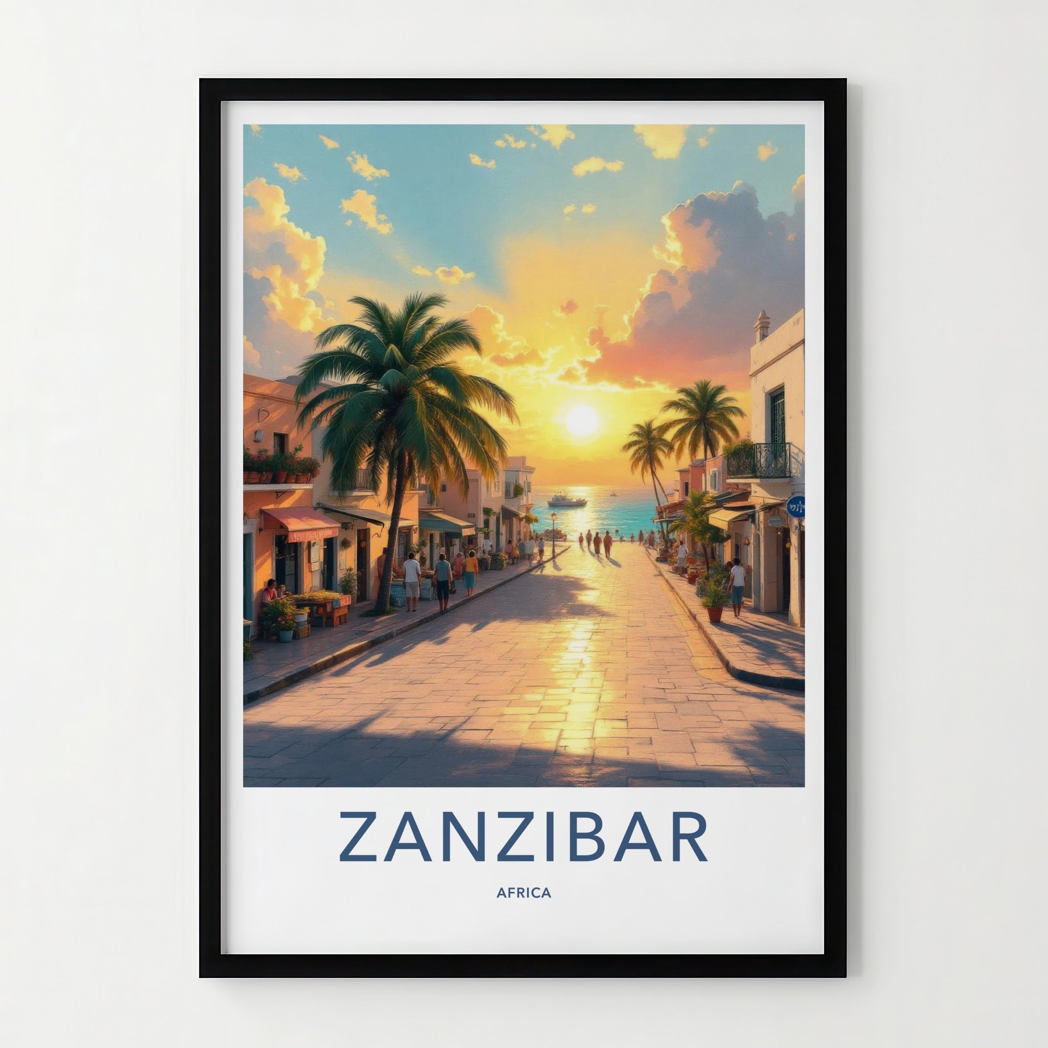 Zanzibar Poster - Tanzania Travel Art - Sunset Coastal Town Home Decor