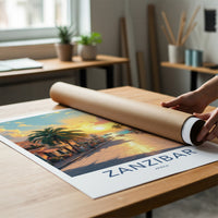 Zanzibar Poster - Tanzania Travel Art - Sunset Coastal Town Home Decor