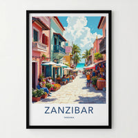 Zanzibar Poster - Tanzania Travel Print - Vibrant Island Marketplace Home Decor