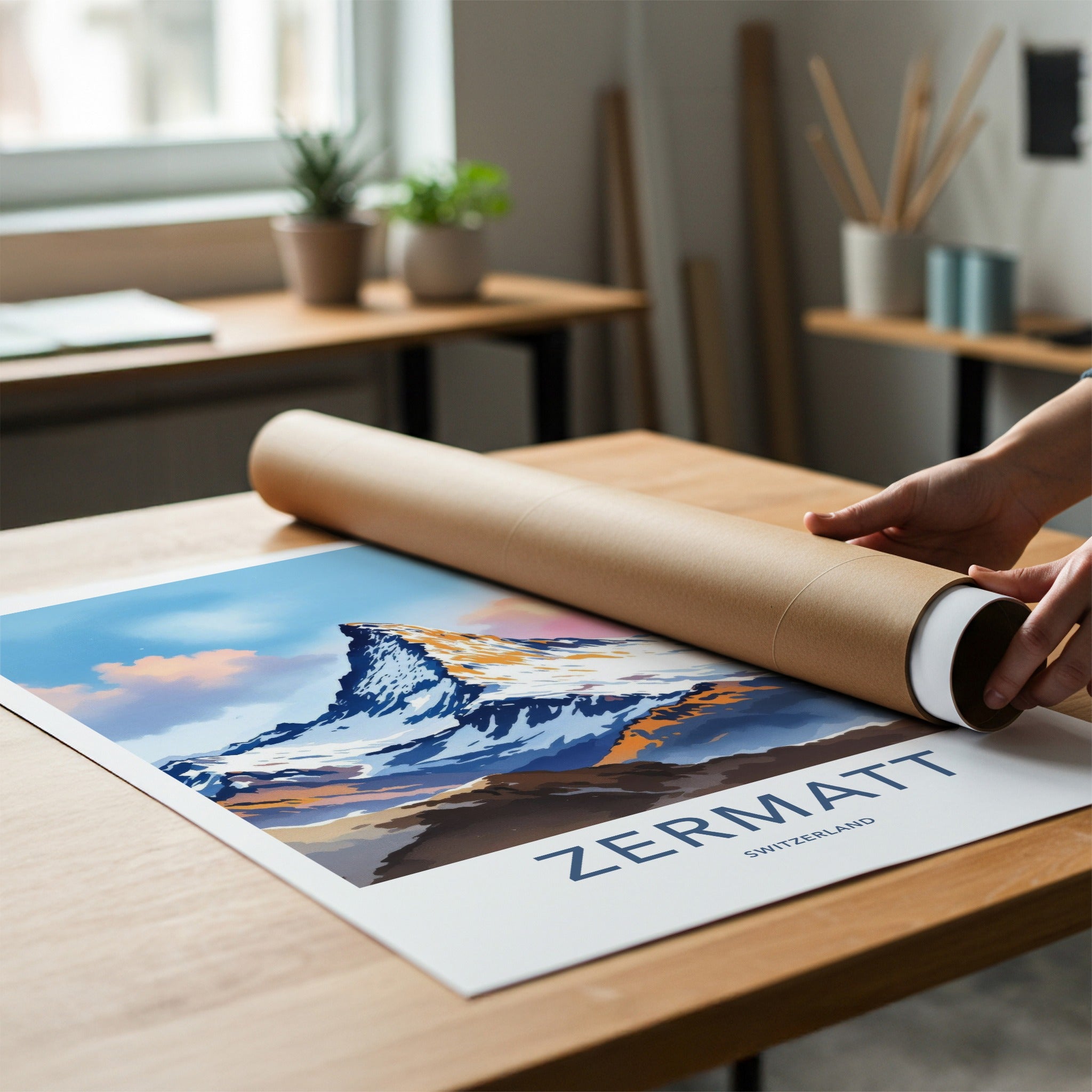 Zermatt Poster - Switzerland Wall Art - Orange Touched Summit Home Decor