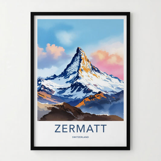 Zermatt Poster - Switzerland Wall Art - Orange Touched Summit Home Decor