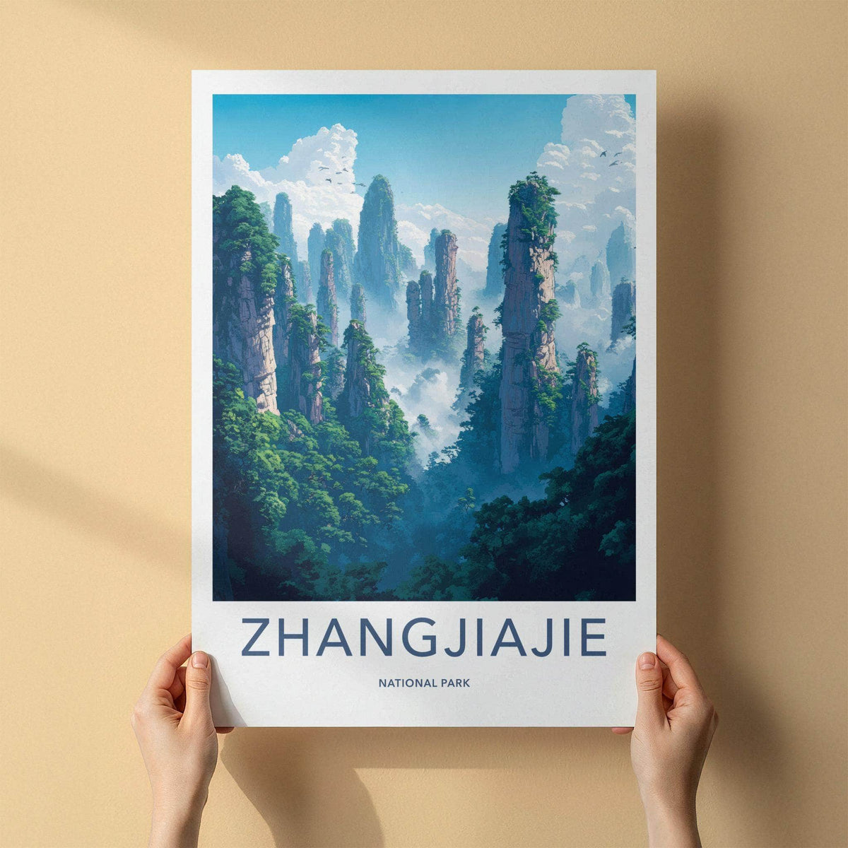 Zhangjiajie Poster - Misty Mountain Wall Art With Sandstone Pillars