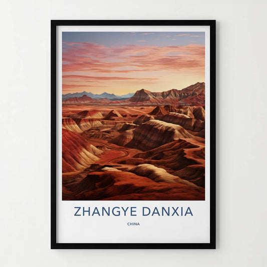 ZHANGYE DANXIA Poster - China Travel Art - Colorful Layered Mountains Home Decor