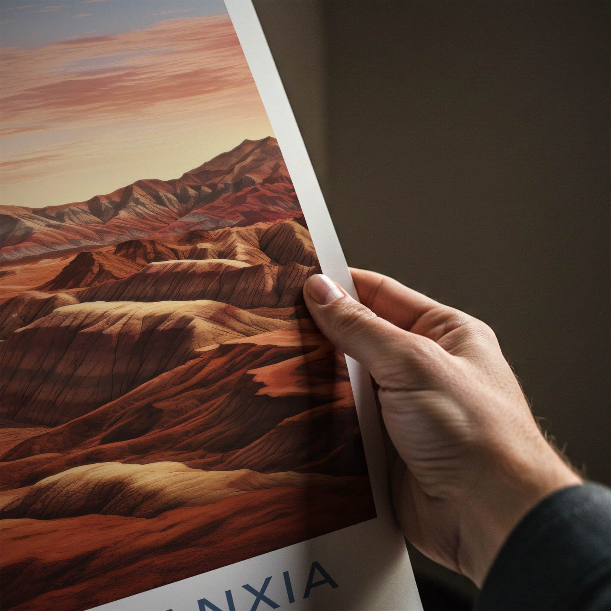ZHANGYE DANXIA Poster - China Travel Art - Colorful Layered Mountains Home Decor