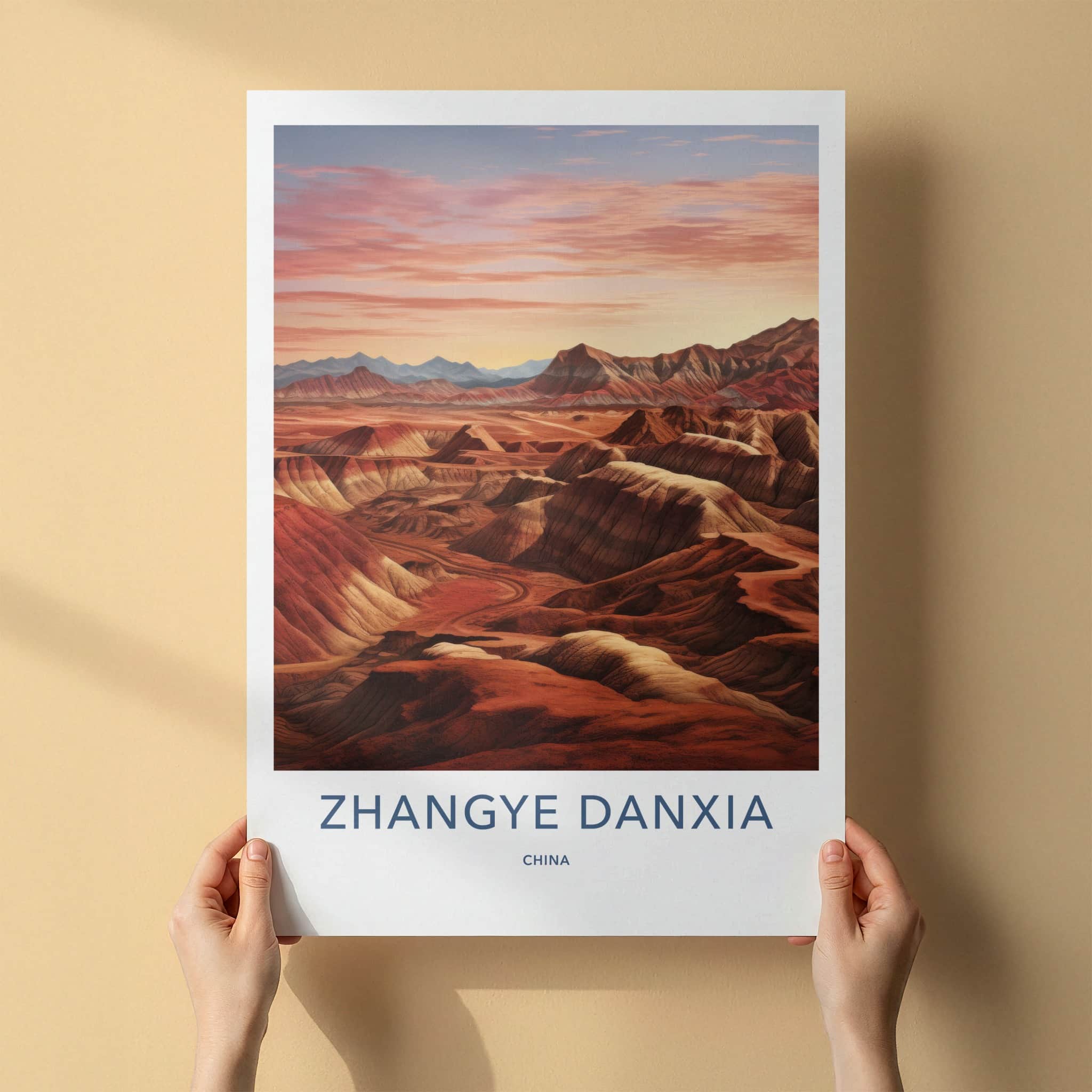 ZHANGYE DANXIA Poster - China Travel Art - Colorful Layered Mountains Home Decor