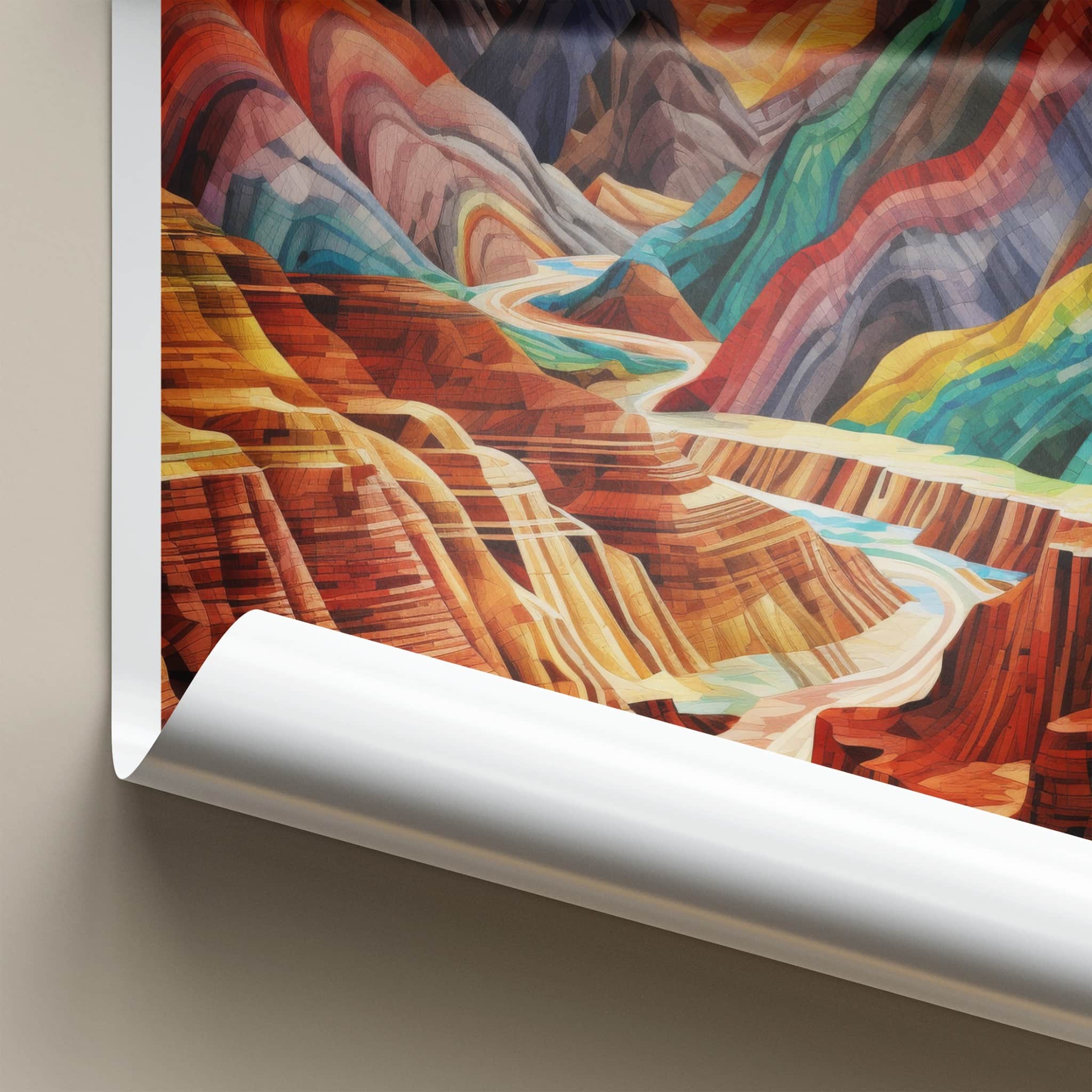 Zhangye Danxia Poster - China Travel Art - Rainbow Canyon River Home Decor
