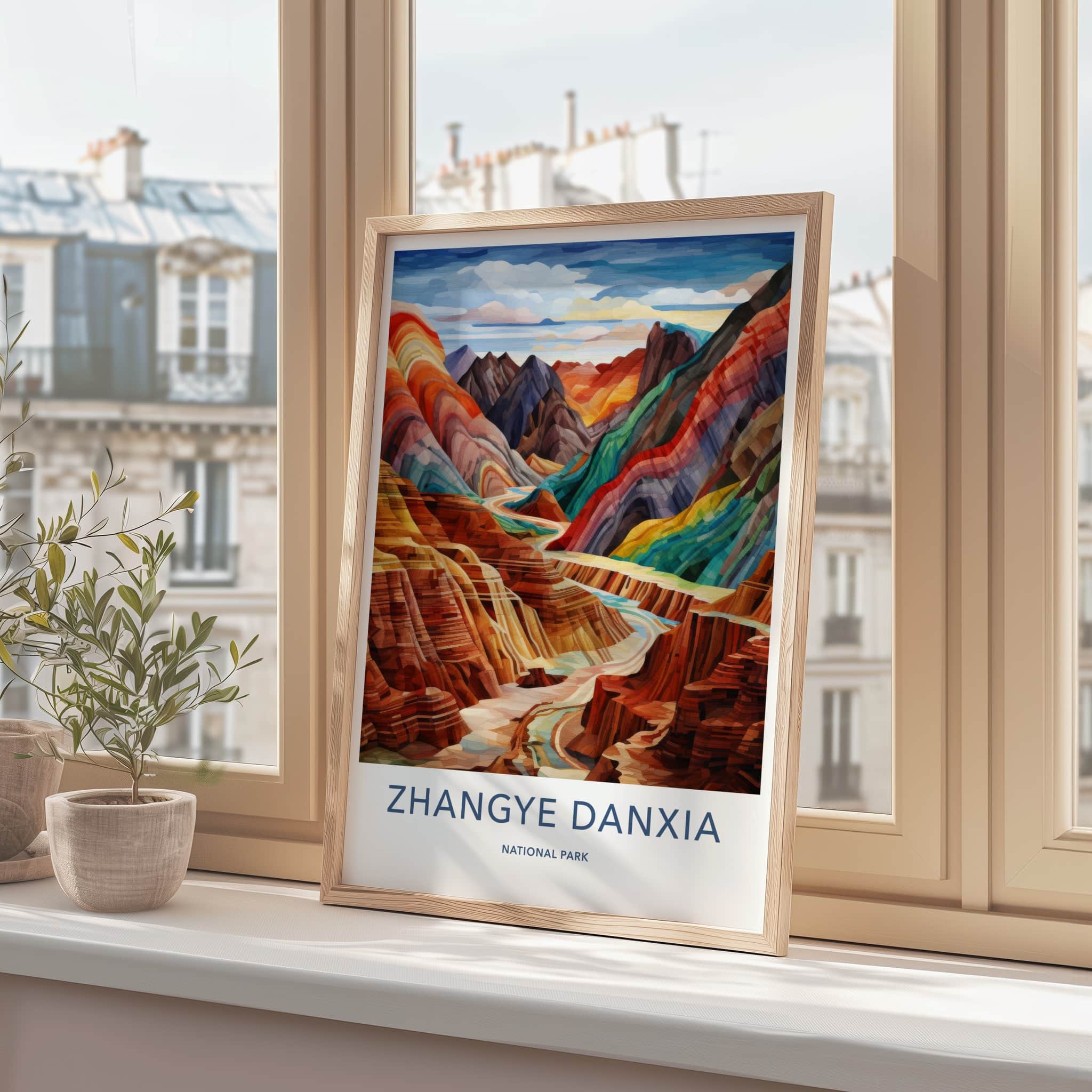 Zhangye Danxia Poster - China Travel Art - Rainbow Canyon River Home Decor