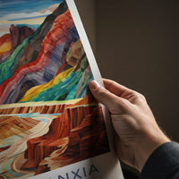 Zhangye Danxia Poster - China Travel Art - Rainbow Canyon River Home Decor
