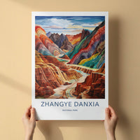 Zhangye Danxia Poster - China Travel Art - Rainbow Canyon River Home Decor