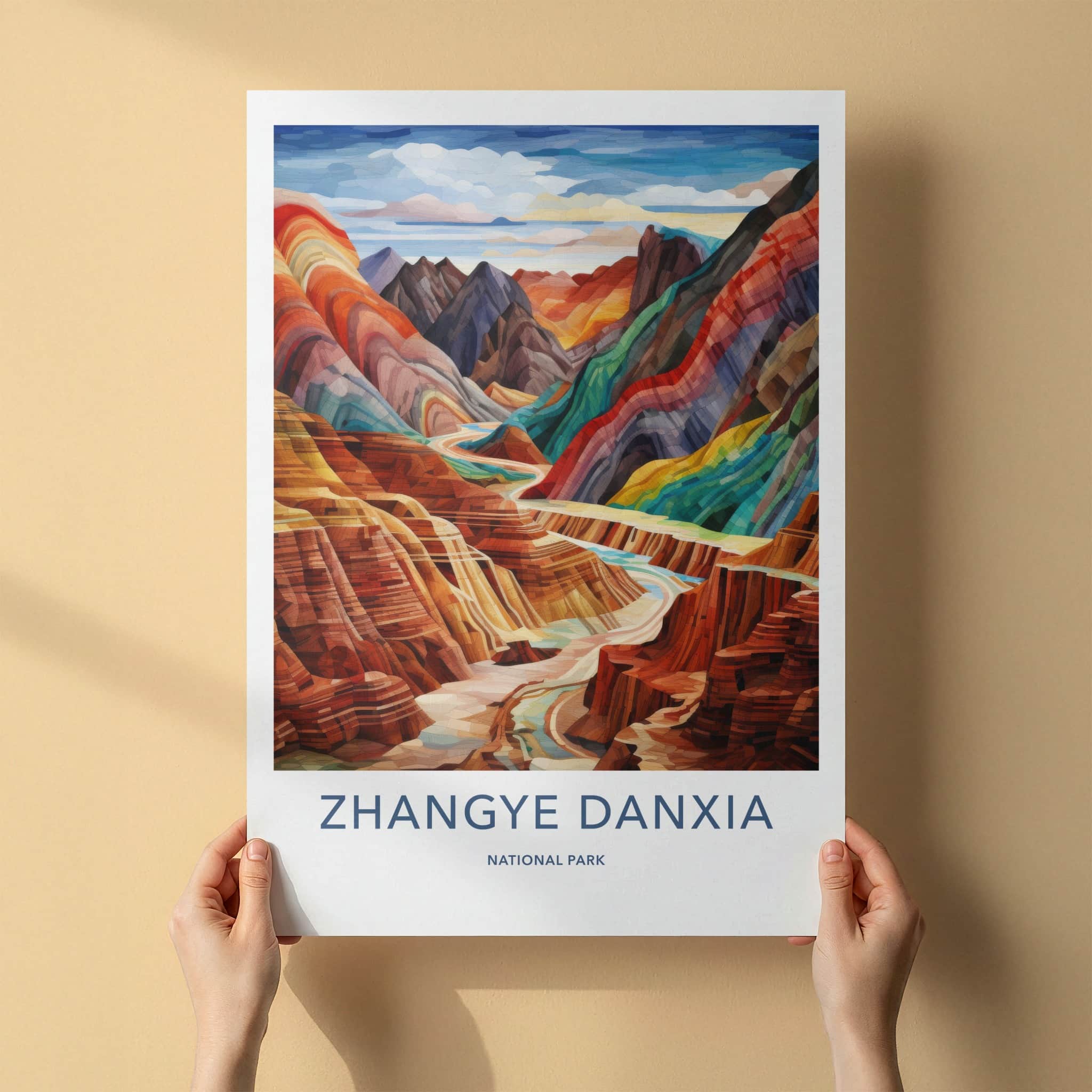 Zhangye Danxia Poster - China Travel Art - Rainbow Canyon River Home Decor