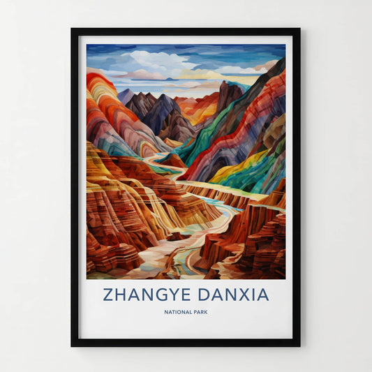 Zhangye Danxia Poster - China Travel Art - Rainbow Canyon River Home Decor