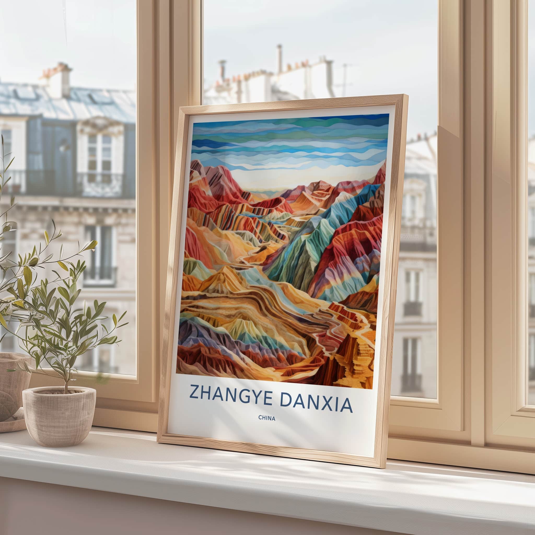 Zhangye Danxia Poster - China Travel Art - Rainbow Layered Mountains Home Decor