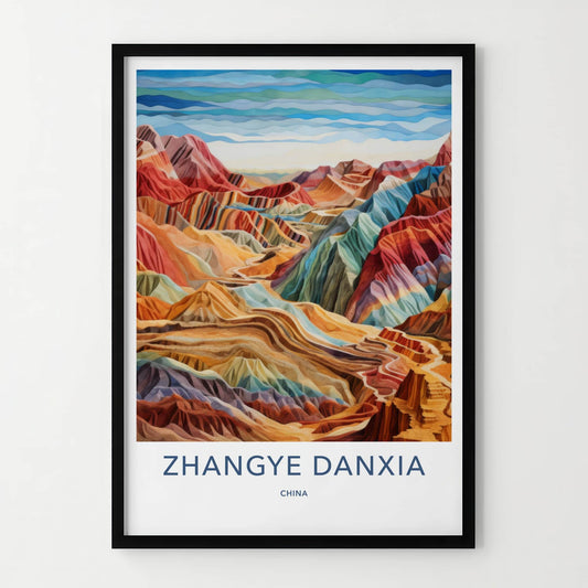 Zhangye Danxia Poster - China Travel Art - Rainbow Layered Mountains Home Decor