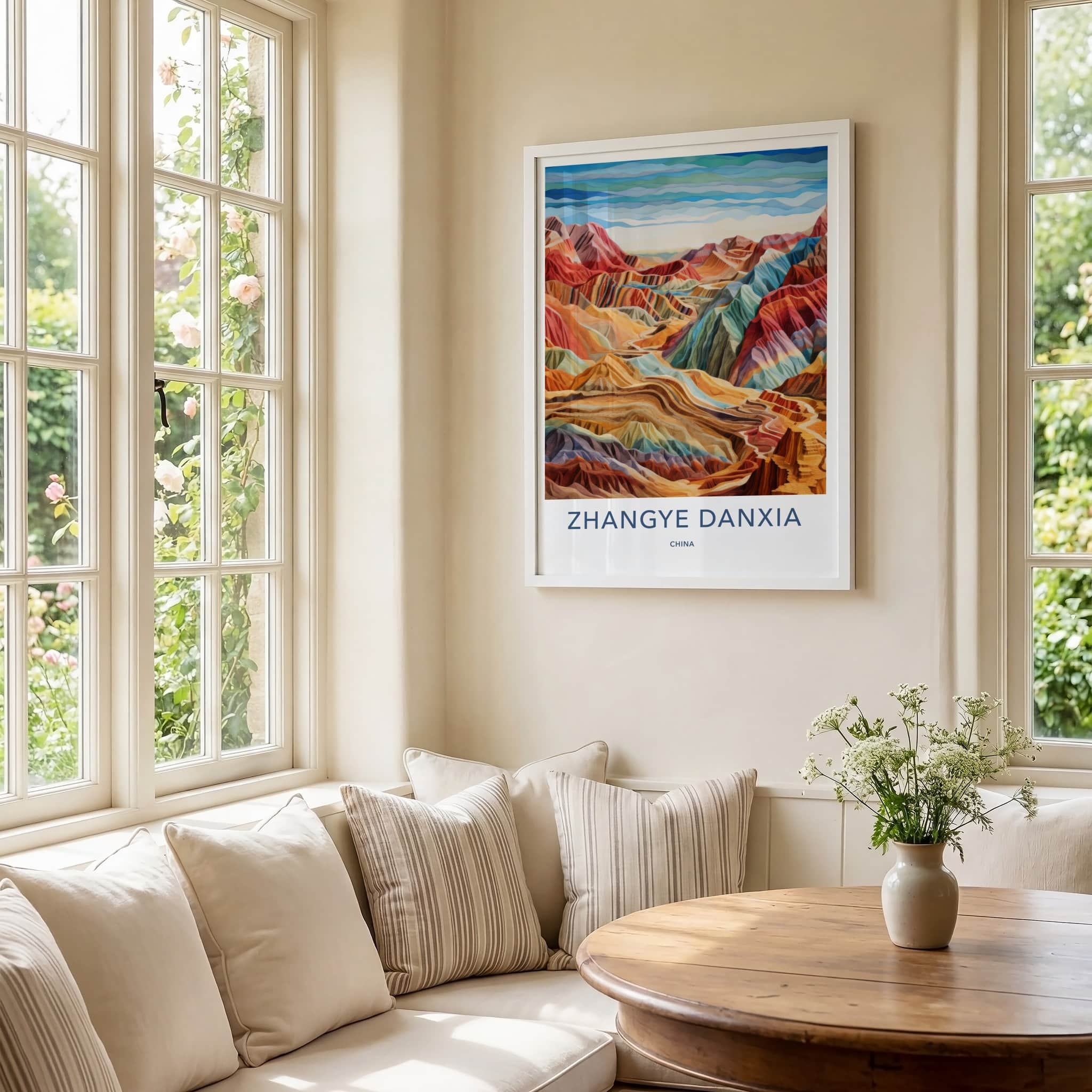 Zhangye Danxia Poster - China Travel Art - Rainbow Layered Mountains Home Decor