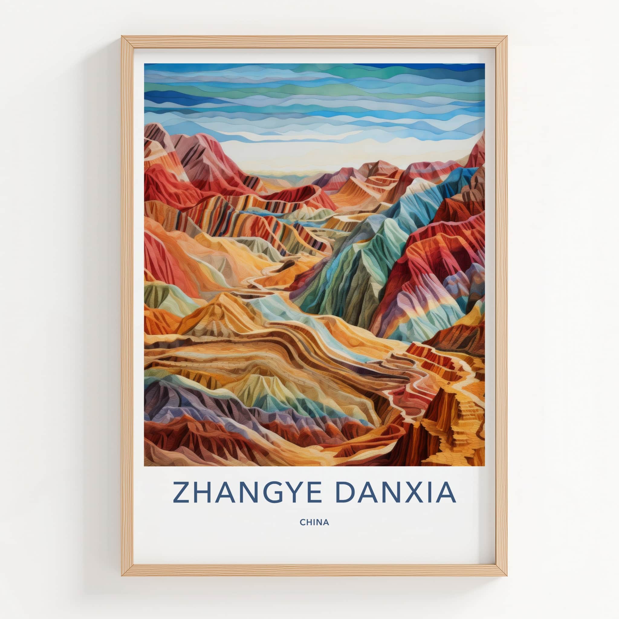 Zhangye Danxia Poster - China Travel Art - Rainbow Layered Mountains Home Decor