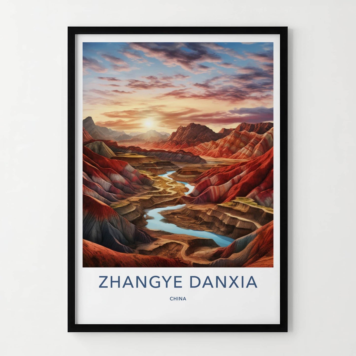 ZHANGYE DANXIA Poster - China Travel Art - Rainbow Mountain River Home Decor