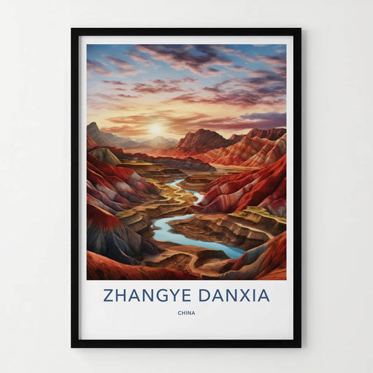 ZHANGYE DANXIA Poster - China Travel Art - Rainbow Mountain River Home Decor