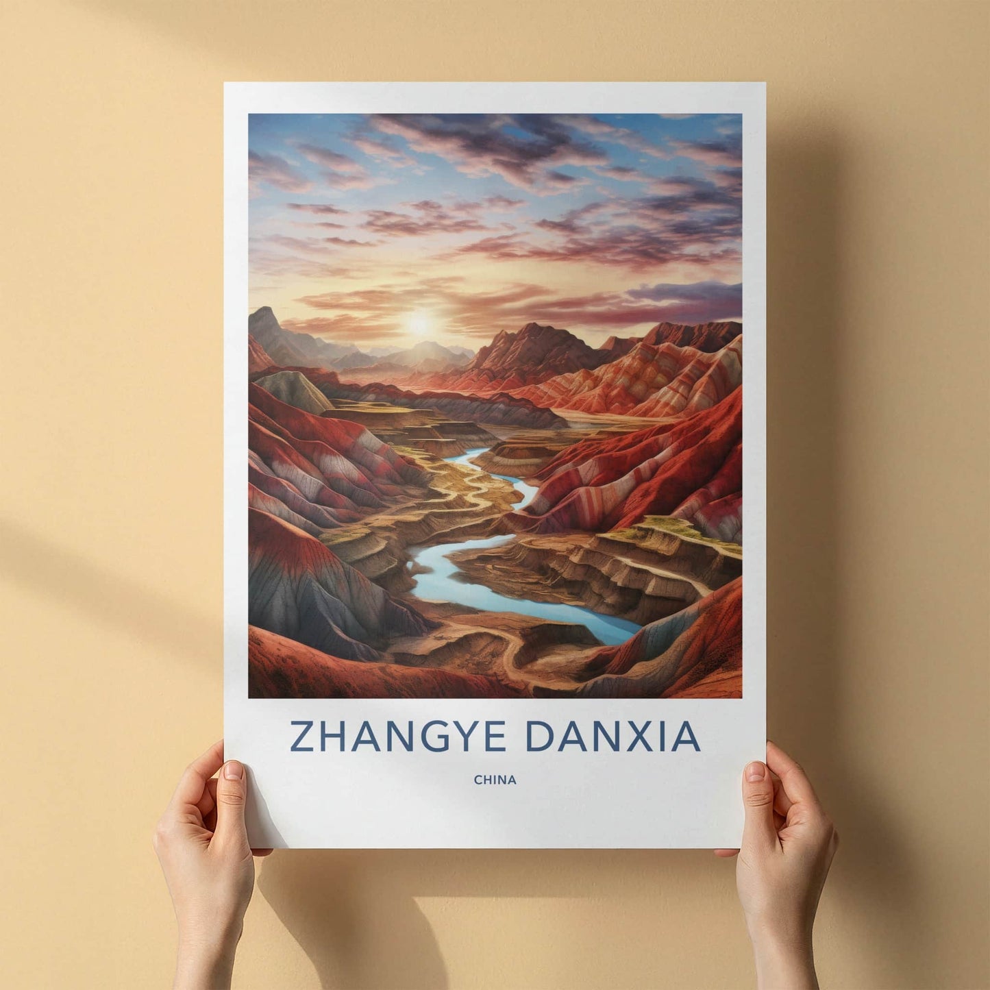 ZHANGYE DANXIA Poster - China Travel Art - Rainbow Mountain River Home Decor