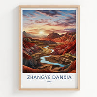 ZHANGYE DANXIA Poster - China Travel Art - Rainbow Mountain River Home Decor