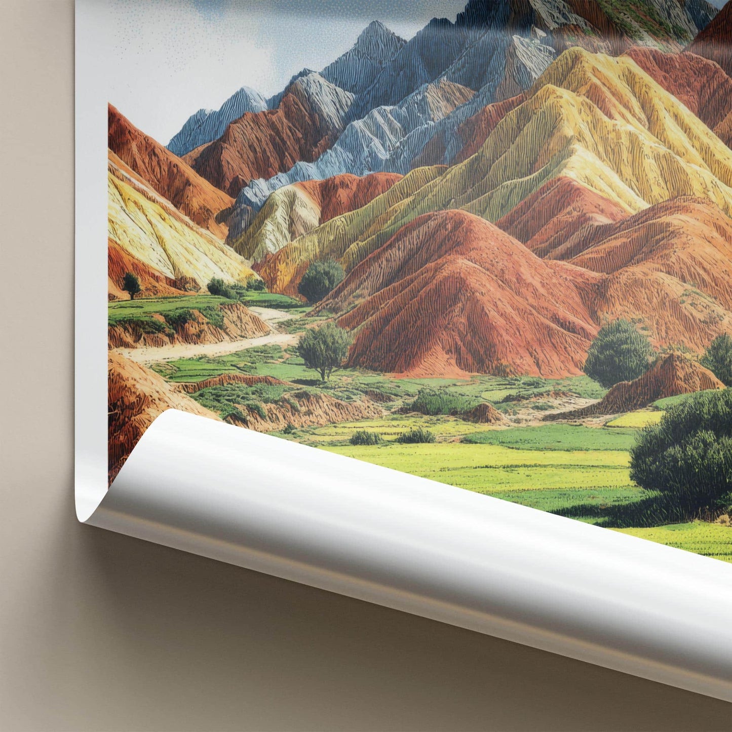 Zhangye Danxia Poster - China Travel Art - Vibrant Striped Landscape Home Decor