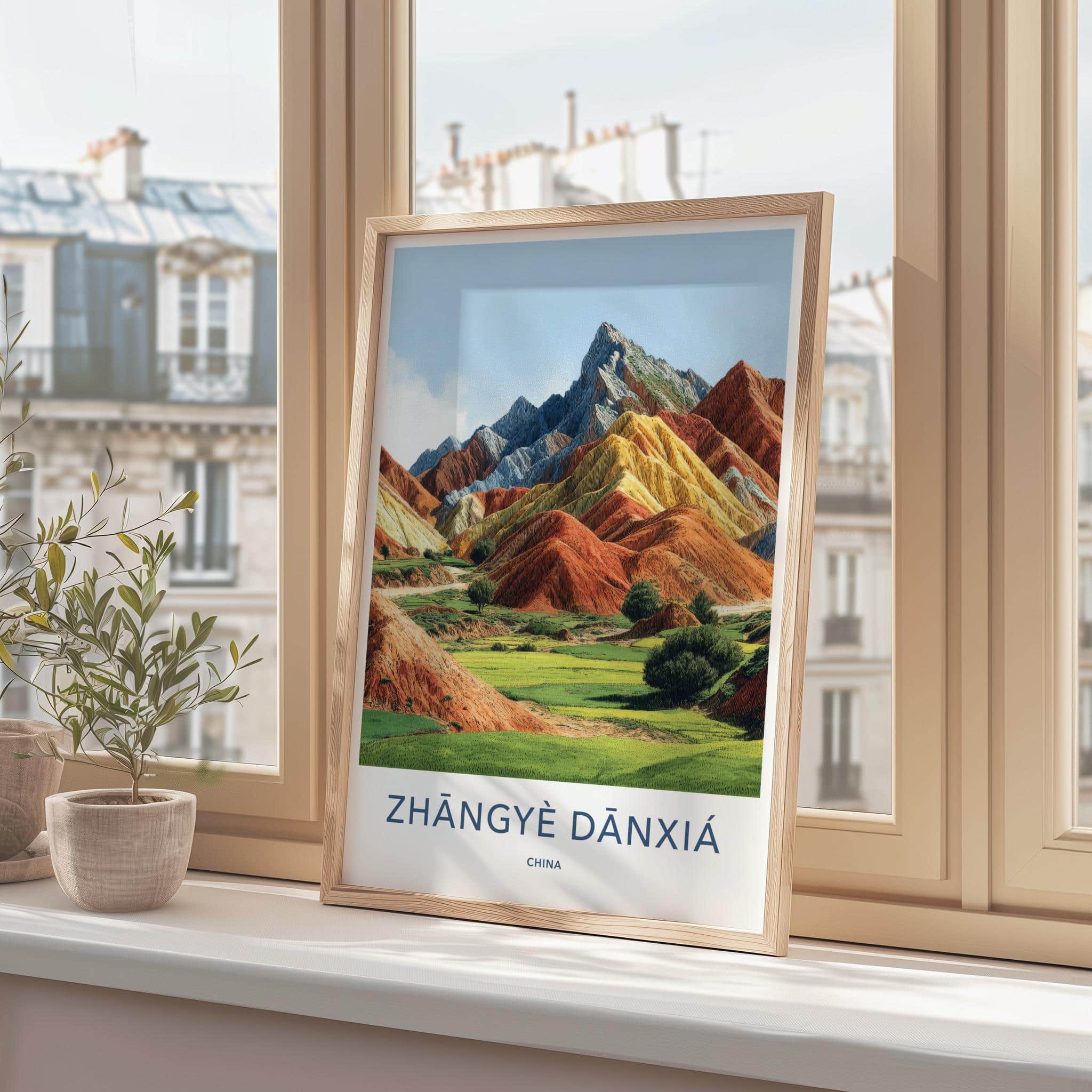 Zhangye Danxia Poster - China Travel Art - Vibrant Striped Landscape Home Decor