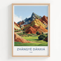 Zhangye Danxia Poster - China Travel Art - Vibrant Striped Landscape Home Decor