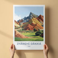 Zhangye Danxia Poster - China Travel Art - Vibrant Striped Landscape Home Decor