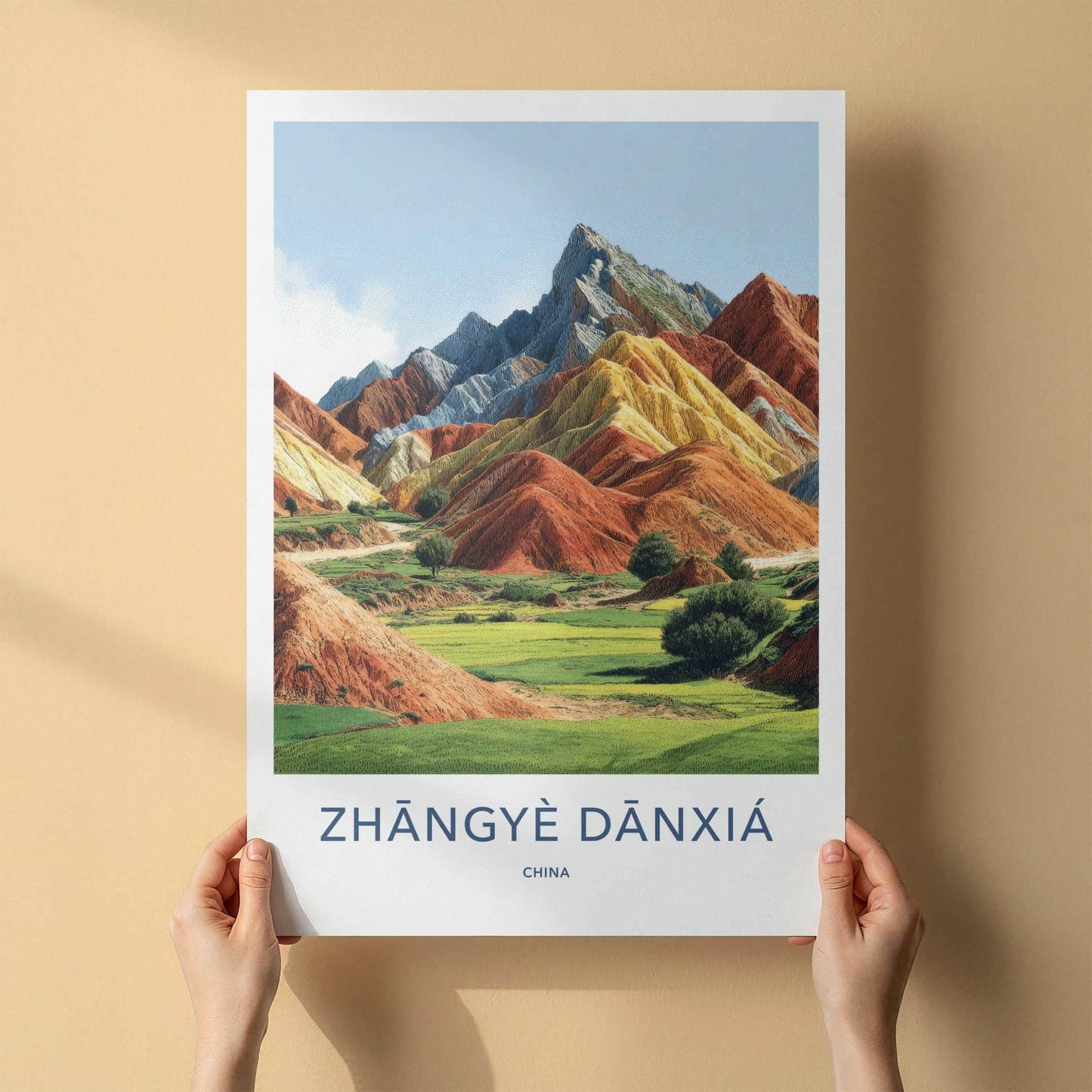 Zhangye Danxia Poster - China Travel Art - Vibrant Striped Landscape Home Decor
