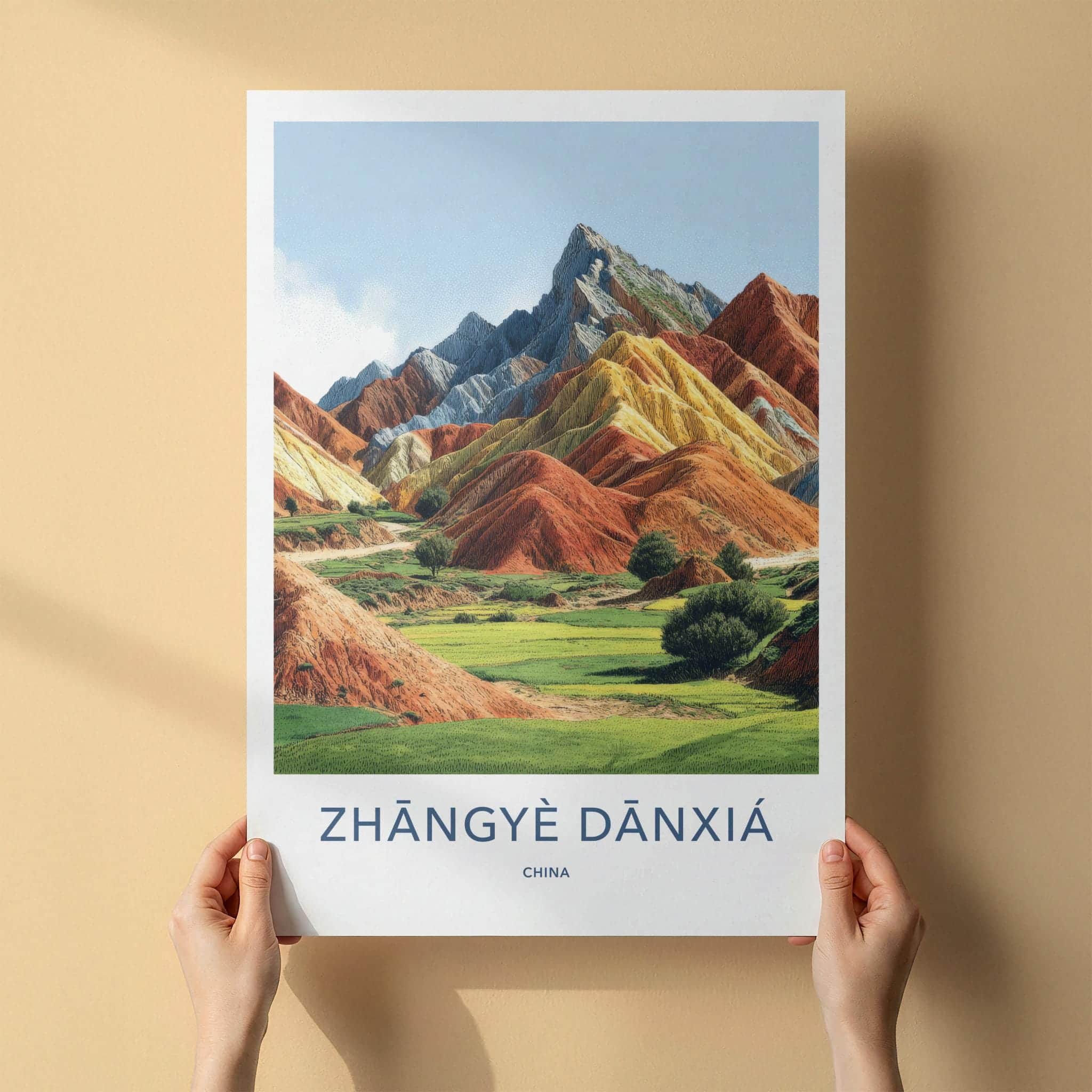 Zhangye Danxia Poster - China Travel Art - Vibrant Striped Landscape Home Decor