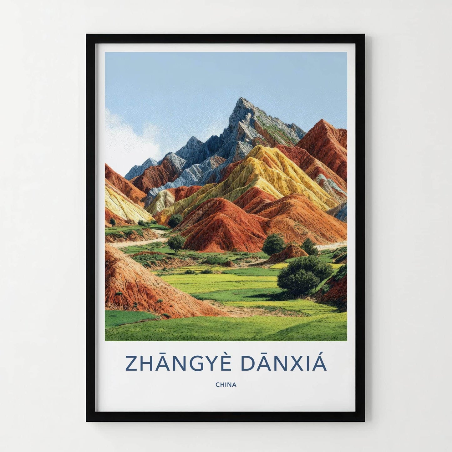 Zhangye Danxia Poster - China Travel Art - Vibrant Striped Landscape Home Decor