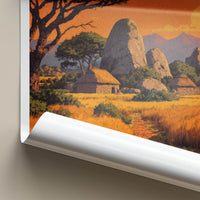 Zimbabwe Poster - Africa Travel Art - African Village Sunset Home Decor