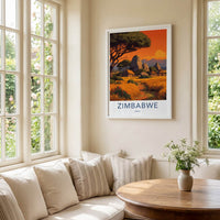 Zimbabwe Poster - Africa Travel Art - African Village Sunset Home Decor