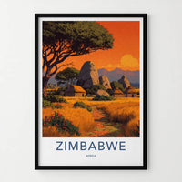 Zimbabwe Poster - Africa Travel Art - African Village Sunset Home Decor