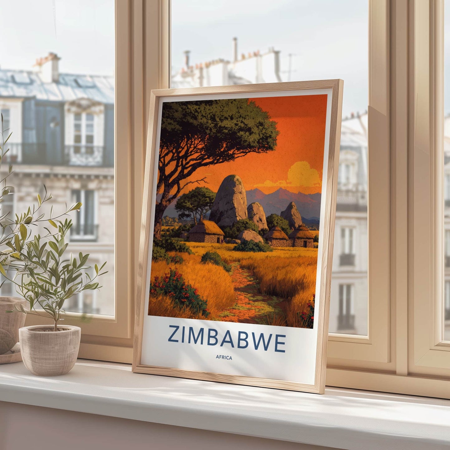 Zimbabwe Poster - Africa Travel Art - African Village Sunset Home Decor