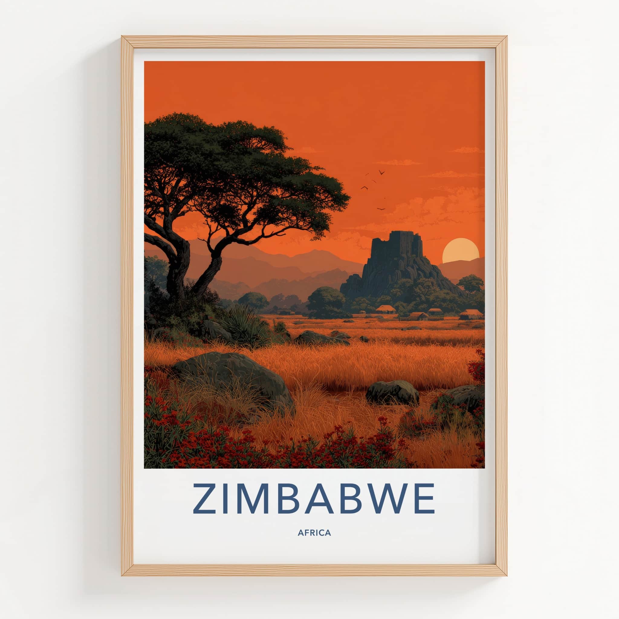 Zimbabwe Poster - Africa Travel Art - Ancient Ruins Sunset Home Decor