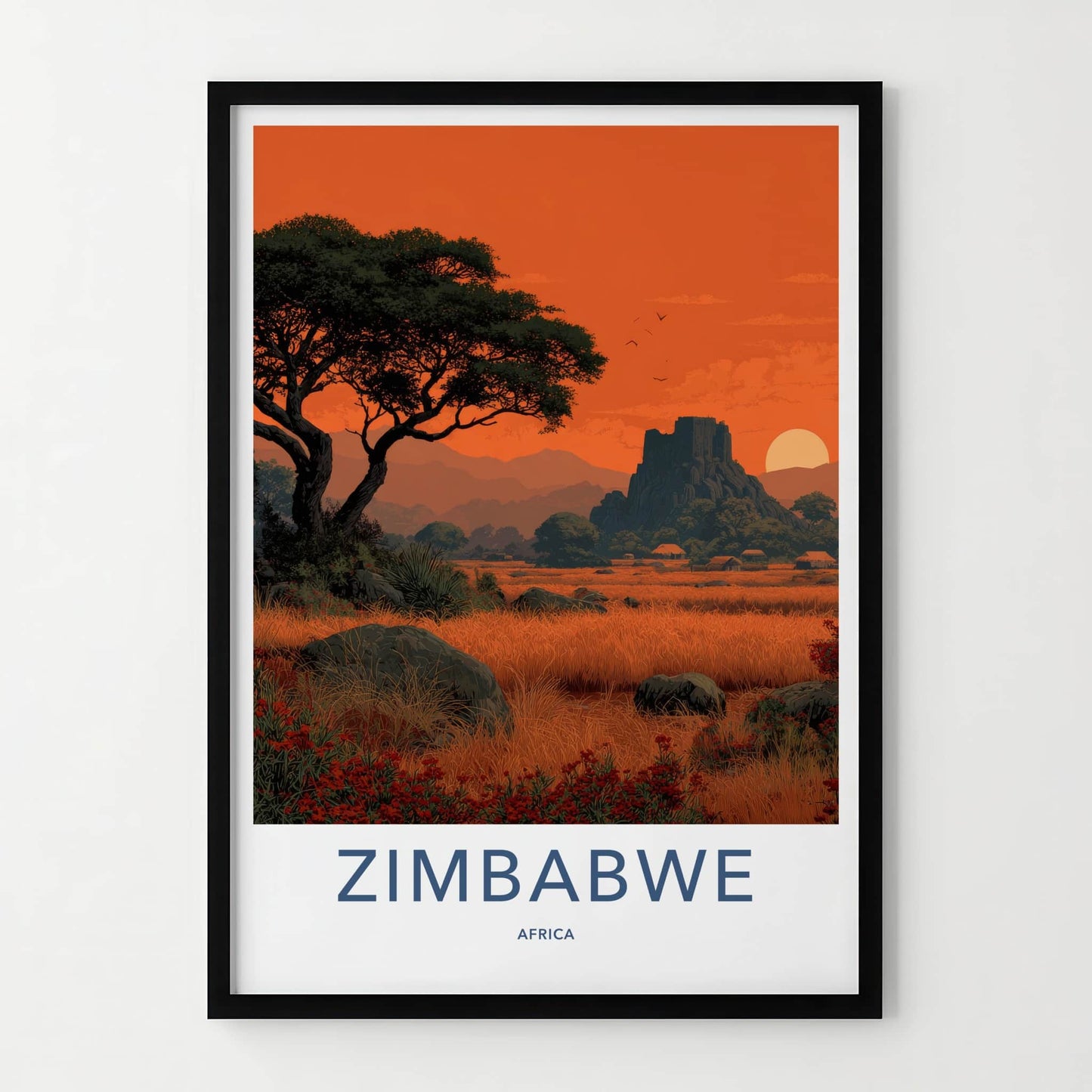 Zimbabwe Poster - Africa Travel Art - Ancient Ruins Sunset Home Decor