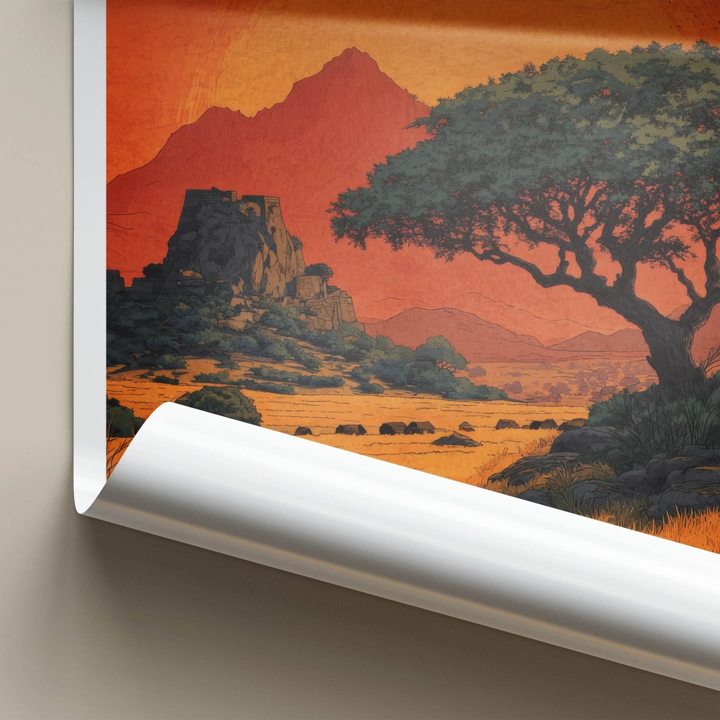 Zimbabwe Poster - Africa Travel Art - Vibrant Sunset Savannah Home Decor