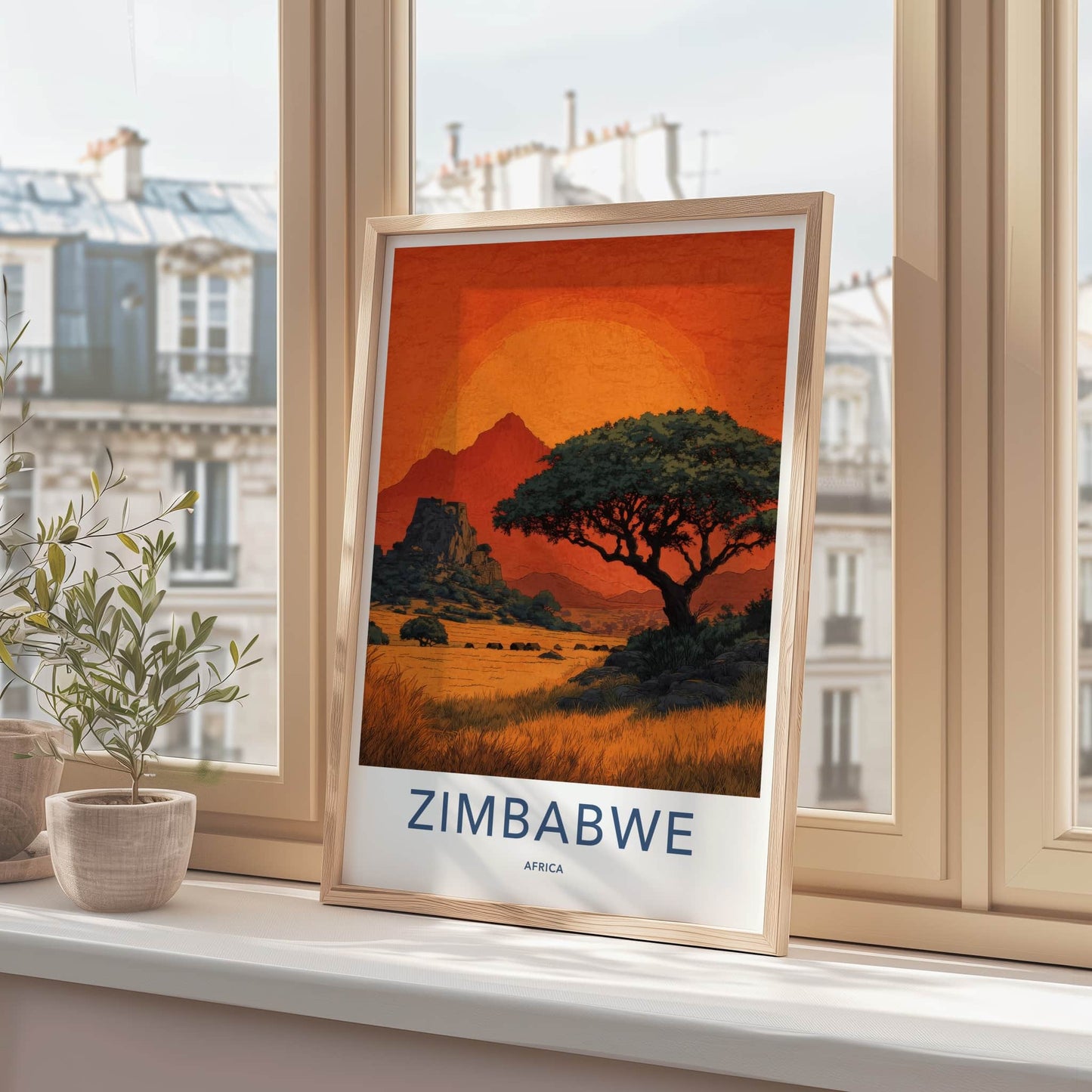 Zimbabwe Poster - Africa Travel Art - Vibrant Sunset Savannah Home Decor
