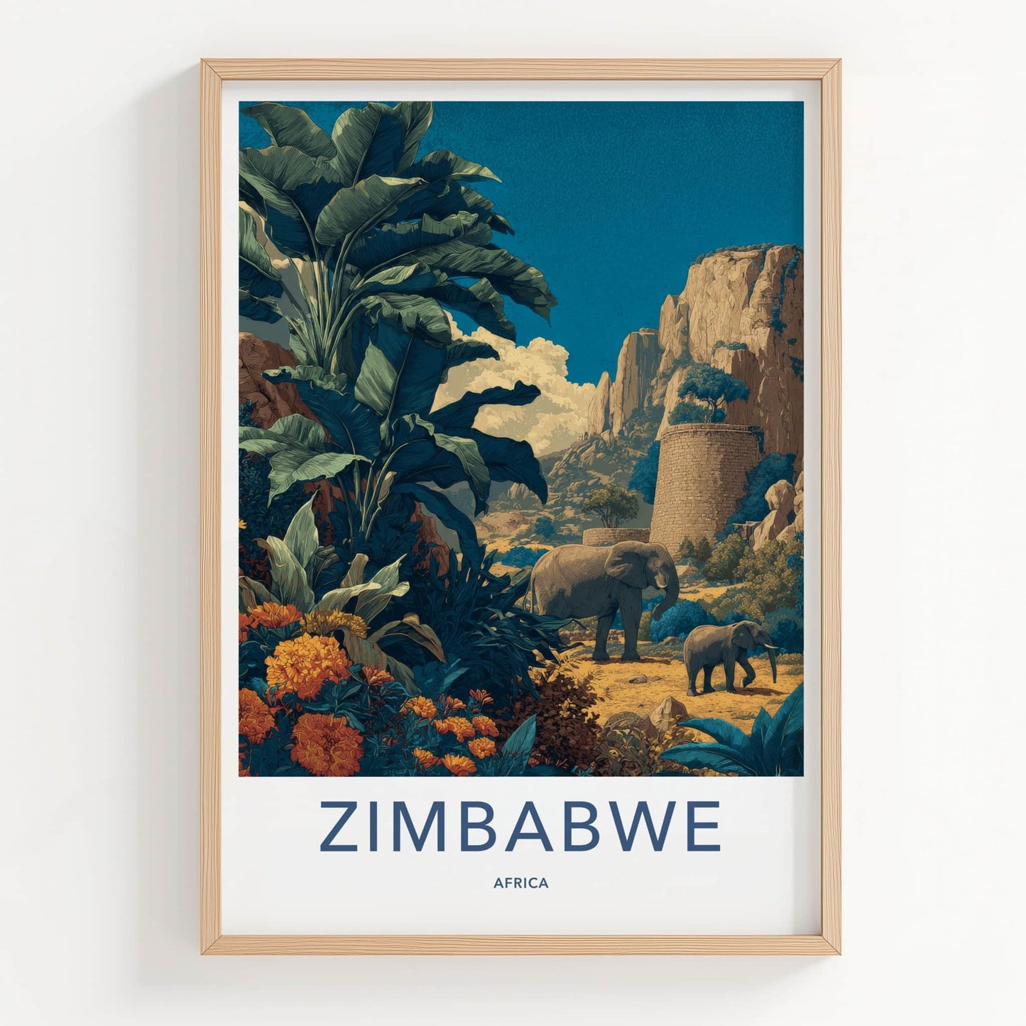 Zimbabwe Poster - Zimbabwe Lush Scene Elephants Home Decor