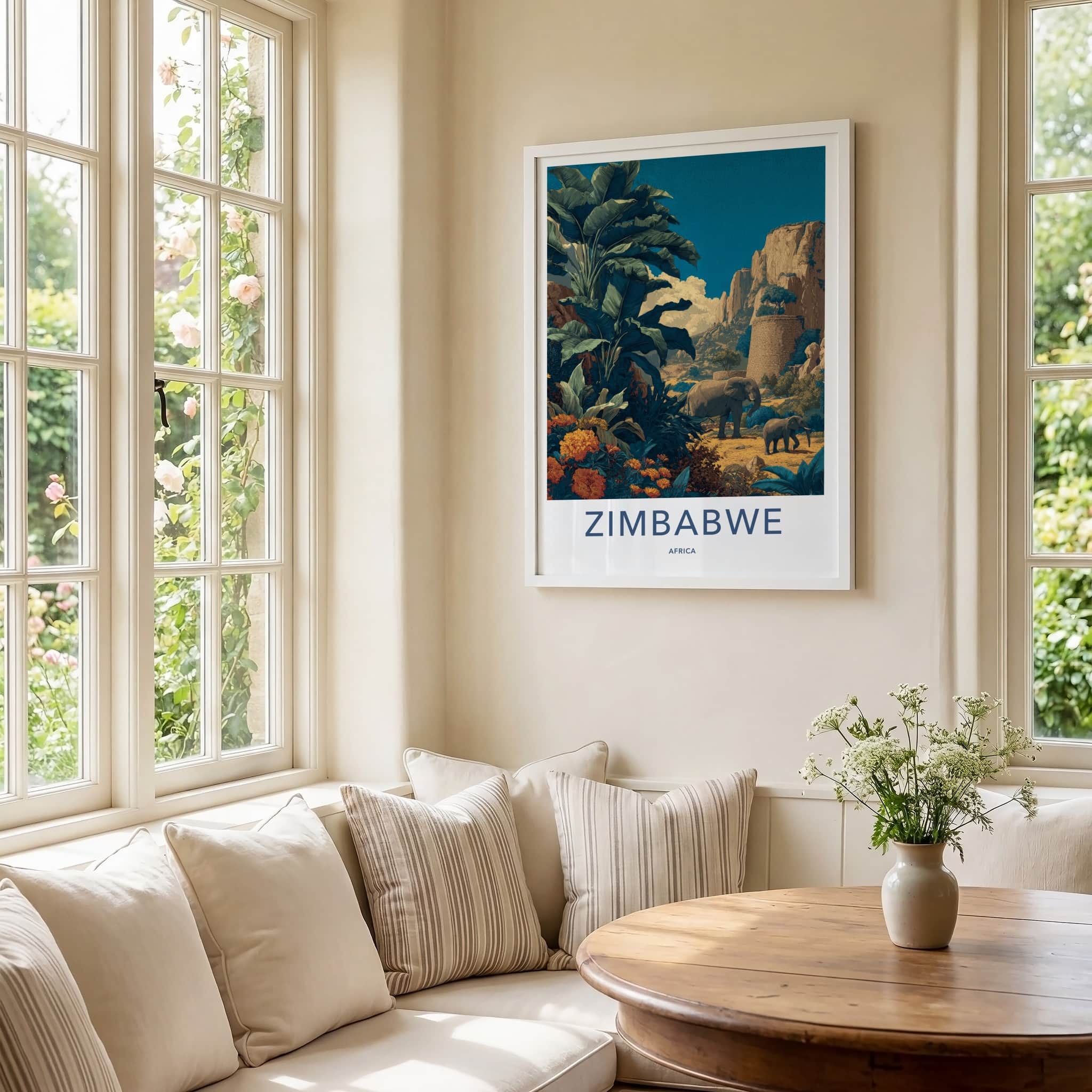 Zimbabwe Poster - Zimbabwe Lush Scene Elephants Home Decor