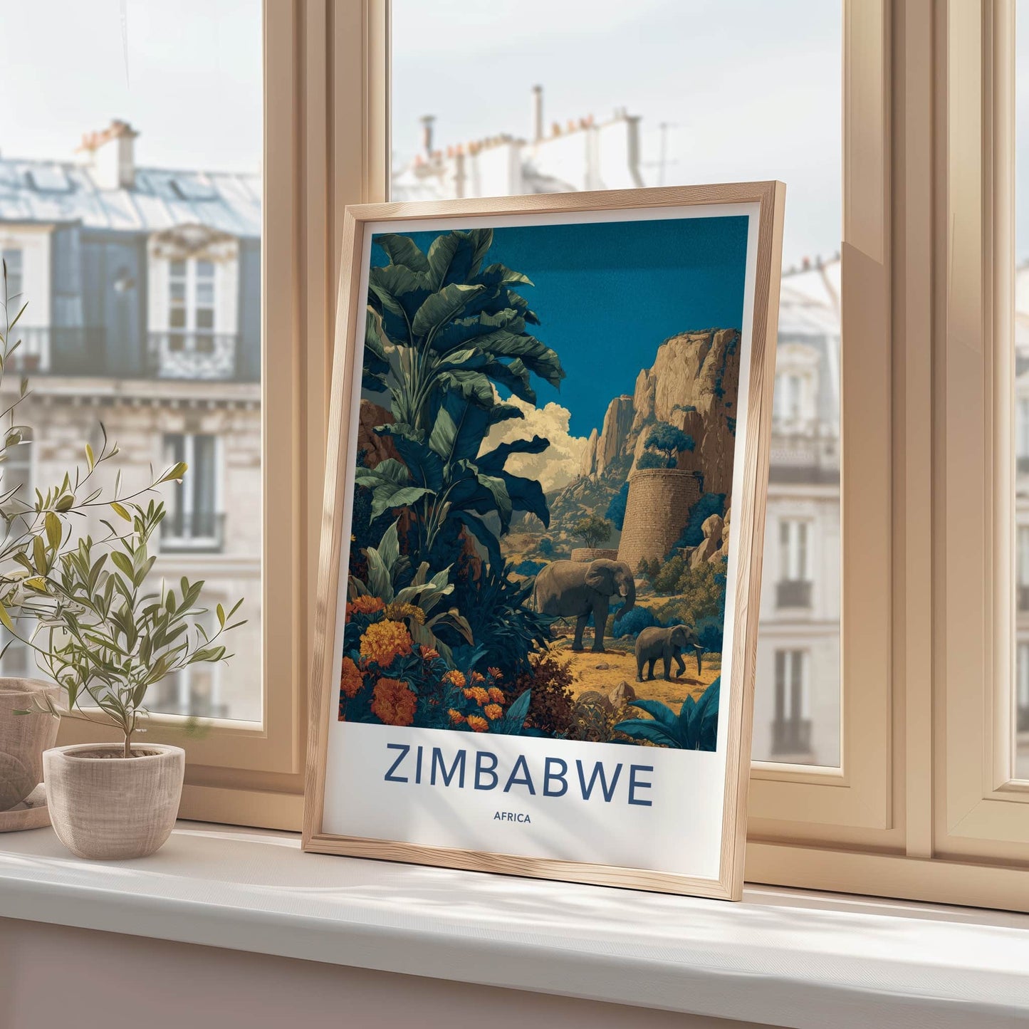 Zimbabwe Poster - Zimbabwe Lush Scene Elephants Home Decor