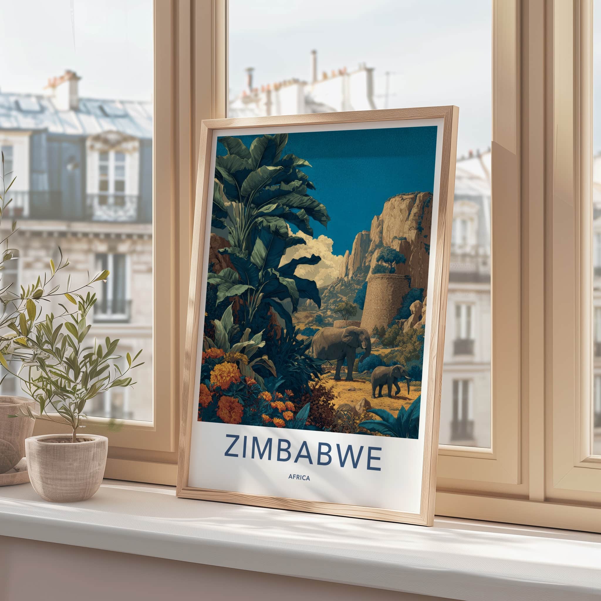 Zimbabwe Poster - Zimbabwe Lush Scene Elephants Home Decor