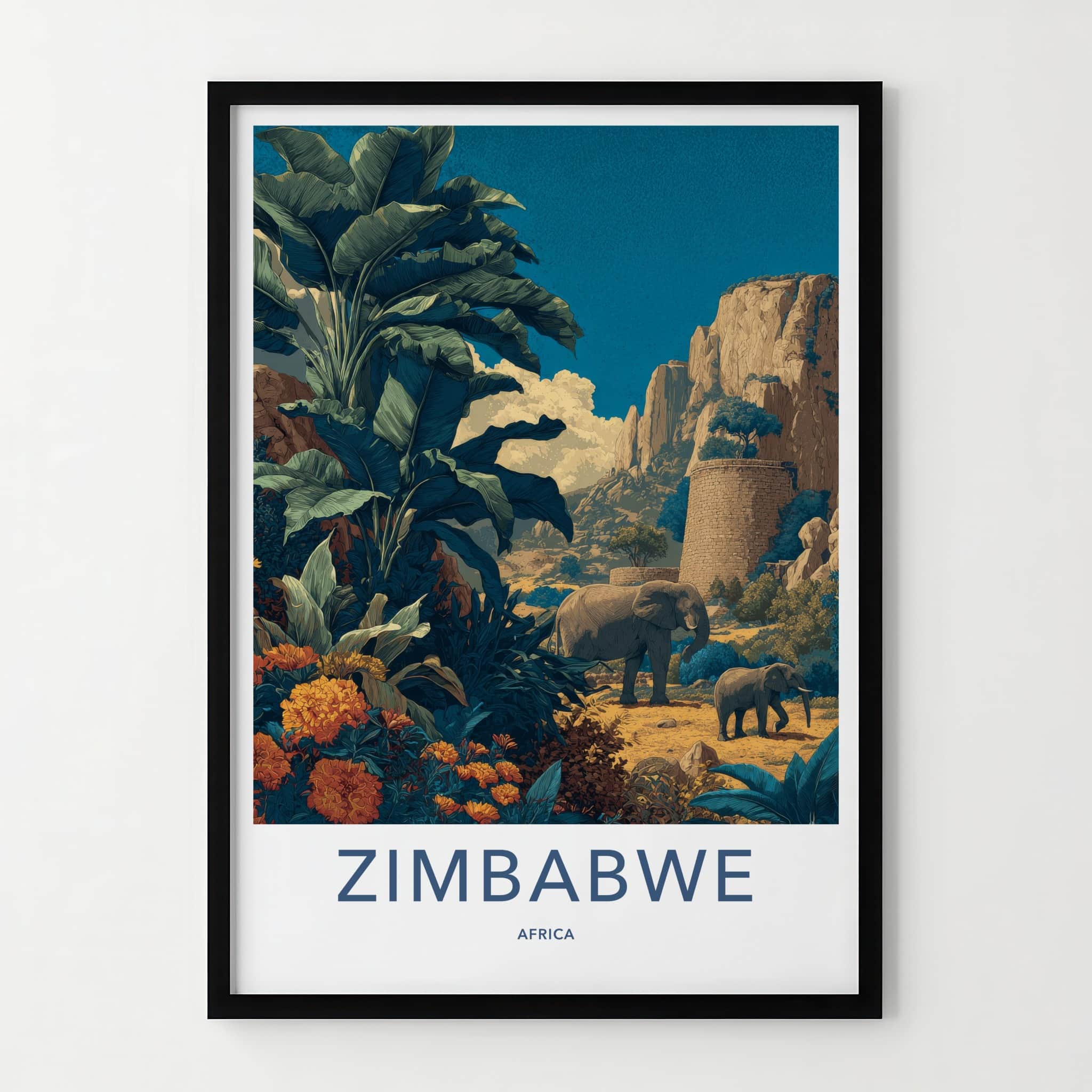 Zimbabwe Poster - Zimbabwe Lush Scene Elephants Home Decor